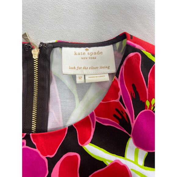 Kate Spade Dress Tropical Red Pink Floral Peplum Sleeveless Sheath Vacation - Picture 5 of 10